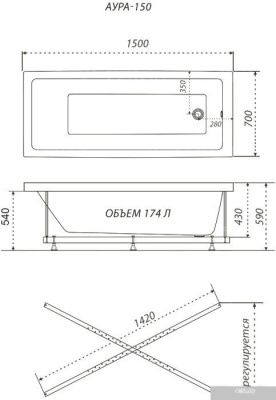 Triton Аура 150x70 (с ножками)