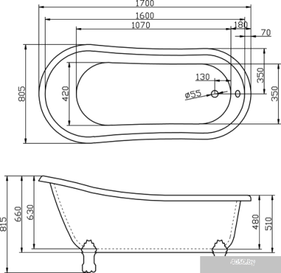 Ванна BelBagno BB04 170x80.5