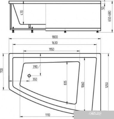 Ванна Aquatek Оракул 180x125 (с каркасом и экраном, слив справа)