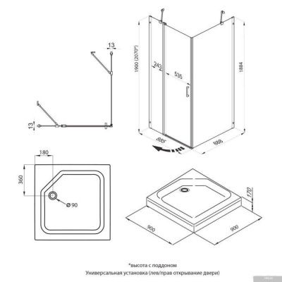 Triton Йота Блэк 90х90 (прозрачное стекло)