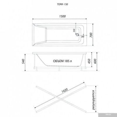 Ванна 1AcReal Тори 150х70