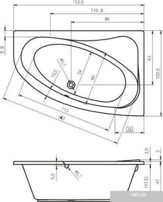 Ванна Riho Lyra 153x100 (с ножками)