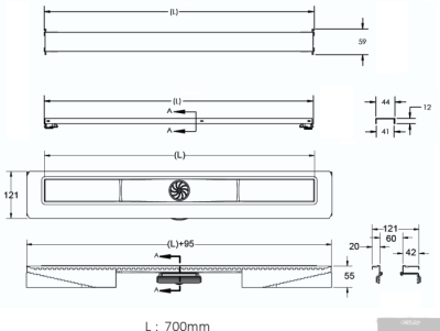 Трап/канал Berges Wasserhaus С1 Norma 700 (матовый хром)