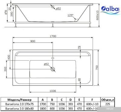 Alba Spa Barselona 2.0 180x80 (с ножками и экраном)