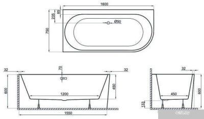 Polimat Sola 160x75 L (пристенная, черный матовый)