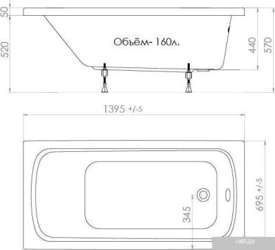 Triton Стандарт 140x70 (с каркасом, экраном и сифоном)