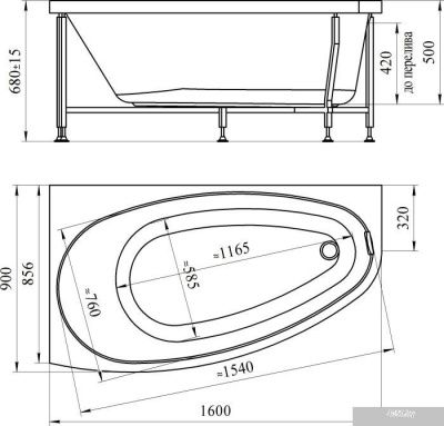 Ванна Radomir Орсини 160x90R 1-01-4-2-1-032К (с экраном, сифон бронза)