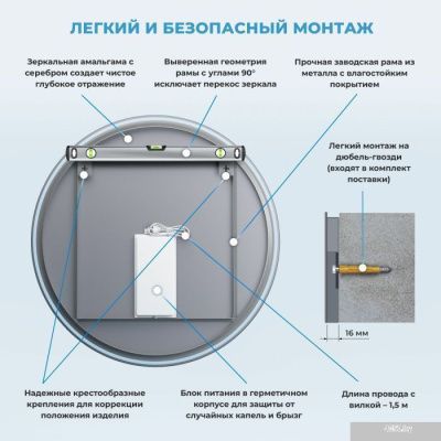 Wellsee Зеркало с фронтальной LED-подсветкой 7 Rays' Spectrum 172200270, 100 х 100 см (с сенсором и