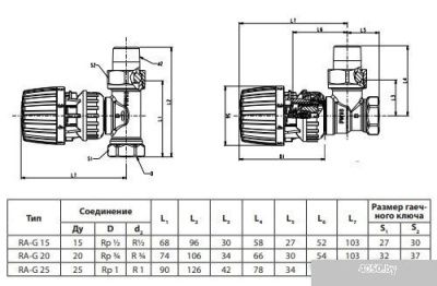 Danfoss RA-G Термостатический клапан угловой Ду 20