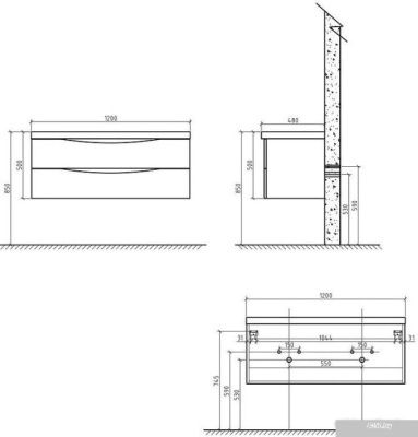 BelBagno Тумба под умывальник Etna-1200-2C-SO-BL-P (bianco lucido)