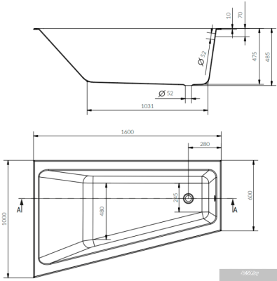 Ванна Cersanit Crea 160x100 R (без ножек)