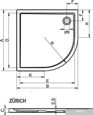 Душевой поддон Riho Zurich закругленный 80x80 [DA86]