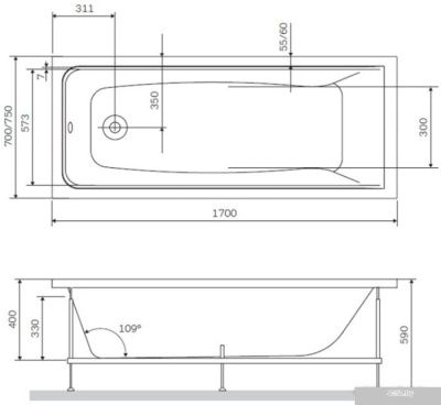Ванна AM.PM Gem W90A-170-070W-A (с каркасом и экраном)