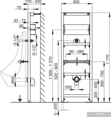 Инсталляция для писсуара Alcaplast A107S/1200