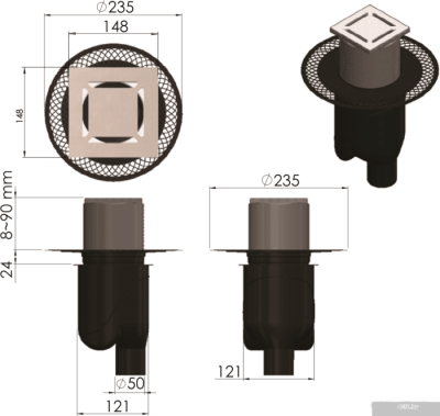 Berges Wasserhaus Platz Norma 150x150 090059 (матовый хром)