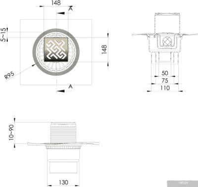 Трап/канал Berges Wasserhaus Zentrum Antik 150х150 091465 (хром глянец)