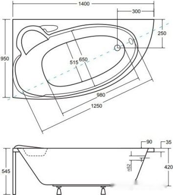 Ванна Besco Finezja Nova 140x95 L