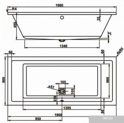 Ванна VagnerPlast Cavallo 190x90 (с каркасом и 2 экранами)