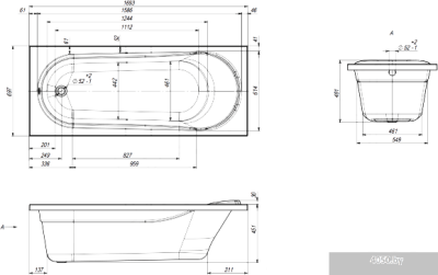 Ванна Ventospa Aqua 170x70 (с каркасом и экраном)