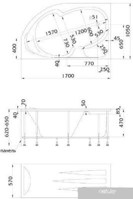 Ванна 1Марка Diana 170x105 (левая, с каркасом)