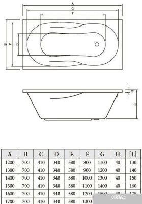 Ванна Bonito Home Bali 160x70 (с ножками)