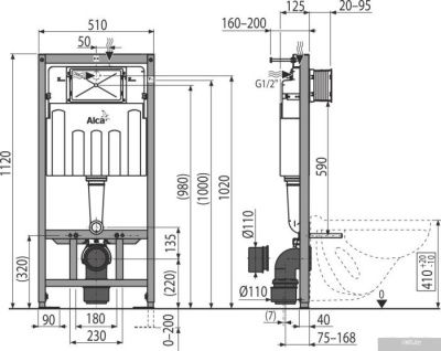 Alcaplast AM101/1120 с клавишей смыва Thin M571