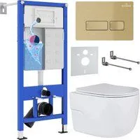 Roxen Porto в комплекте с инсталляцией StounFix Dual Fresh 6 в 1 968069 (кнопка: брашированное золот