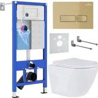 Roxen Antares в комплекте с инсталляцией StounFix Dual Fresh 6 в 1 968049 (кнопка: брашированное зол