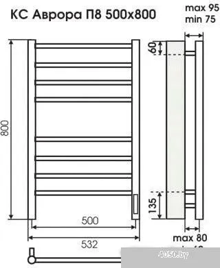 Полотенцесушитель TERMINUS Аврора П8 500x800 9005 электро