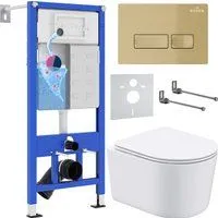 Roxen Simple compact в комплекте с инсталляцией StounFix Dual Fresh 6 в 1 968084 (кнопка: браширован