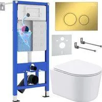 Roxen Simple compact в комплекте с инсталляцией StounFix Dual Fresh 6 в 1 968026 (кнопка: золото гля