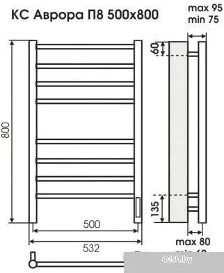 Полотенцесушитель TERMINUS Аврора электро КС П8 с диммером (500x800, черный)