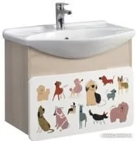 Belux Тумба под умывальник Чезаро НП 65-01 (182 белый матовый/акация лэйкленд светлая, принт собачки