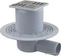 Сливной трап 105х105/50, подводка - боковая, решетка - нержавеющая сталь, гидрозатвор - мокрый, Alca