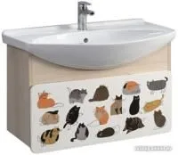 Belux Тумба под умывальник Чезаро НП 80-01 (182 белый матовый/акация лэйкленд светлая, принт котики)