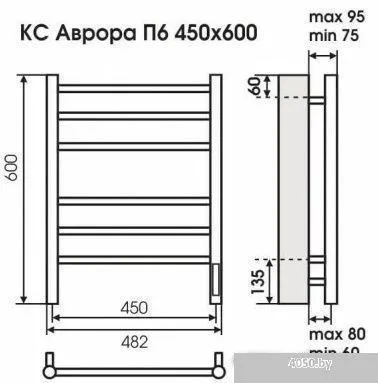Полотенцесушитель TERMINUS Аврора электро КС П6 с диммером (450x600, черный)