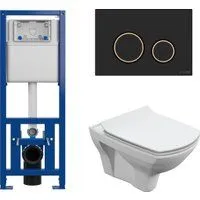 Cersanit Carina New Clean On с инстал. Link Pro (с кнопкой Twins 63534 черный/золото)