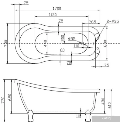 Ванна BelBagno BB20 170x73