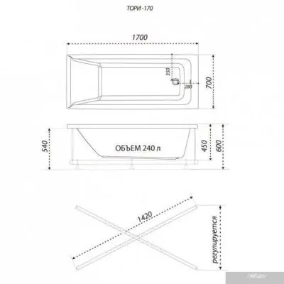 Ванна 1AcReal Тори 170х70