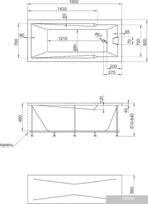 Ванна 1Марка Raguza 190x90 (с экраном и каркасом)