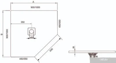 Душевой поддон RGW ST/T-0099W 90x90