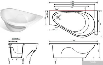 Ванна Эстет Грация 170x94 (правая) [2-0006]