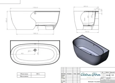 Ванна Astra-Form Атрия пристеночная 170x85