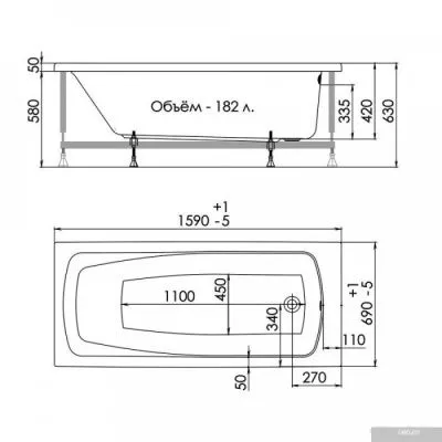 Ванна 1AcReal London 160x70 (с каркасом и экраном)