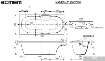 Ванна Эстет Камелия 180x75 [2-0011]