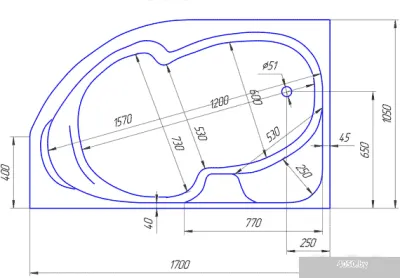 Ванна 1Марка Diana 170x105 (левая)