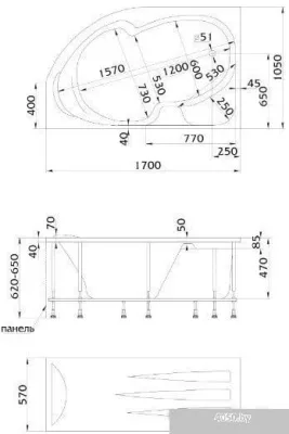 Ванна 1Марка Diana 170x105 (левая, с каркасом)