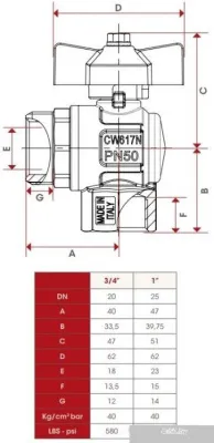 Запорная арматура ITAP Кран шаровый угловой 298SDC 1”