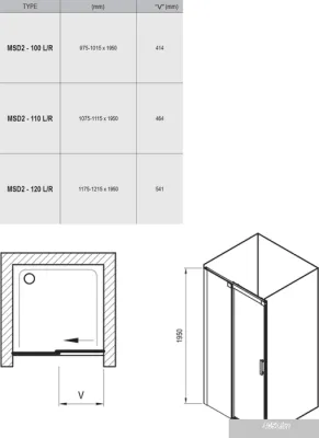 Ravak MSD2 110 L (серебристый/прозрачное) левая