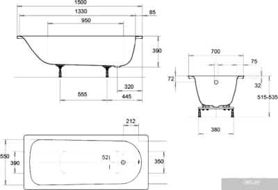 Ванна Eurowa 150x70 (с ножками)